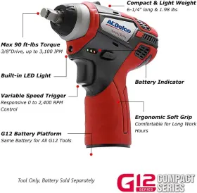 Ari12104t Acdelco G12 Series 12v Cordless Li-ion 3/8 Inch 90 Ft-lbs. Impact Wrench - Bare Tool Only #2