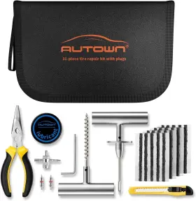 At-tr05 Autown Flat Tire Repair Kit With Plugs 31 Pcs For Car Motorcycle Atv Jeep Tru