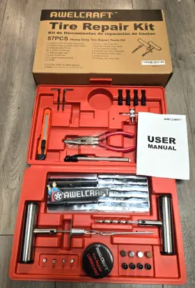 57pct Awelcraft 57pc Heavy Duty Automotive Tire Plug Repair Tool Kit With Accessories