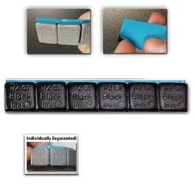 W-6050-fe-30 Blackjack Tire Repair 1/2oz Black Stick-on Wheel Weights On Blue Easy Peel Tape - 30 Strips