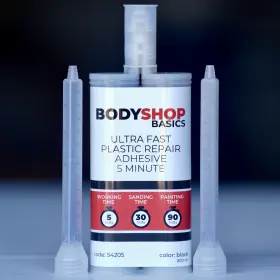 54204 Body Shop Basics Ultra Fast Plastic Repair Adhesive 5 Minute Black 200ml With Tips