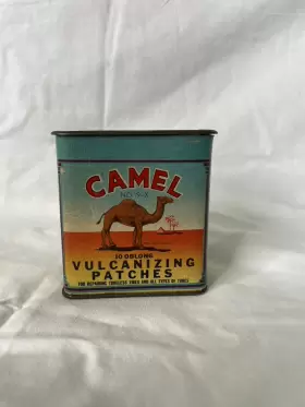 10-014-c10 Camel Vintage - Vulcanizing Patches Tin With A Cast-iron Vulcanizer