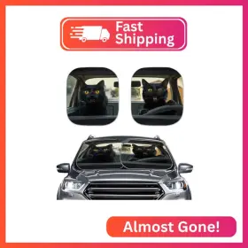 Hu-ysfh4430d6-0212 Huisefor Black Cat Car Windshield Sunshade 2 Piece Foldable Sun Shade For Wo