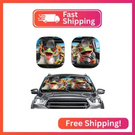 Hu-ysfr1020d6 Huisefor Funny Frog Windshield Cover For Summer Green Car Sun Shade Uv Rays Prot