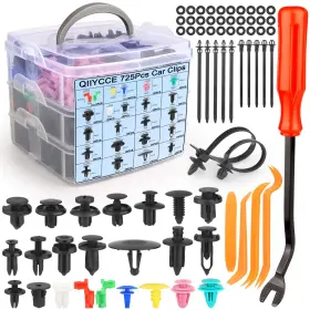 He725 Qiiycce 725pcs Car Push Retainer Clips And Auto Fasteners Assortment - One Size Silver