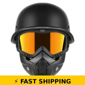 Trusterthee Wlt-307 Motorcycle Half Helmet With Face Shield - Large Matte Black