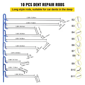 Vevor 700721010585 Rods Dent Removal Kit 20 Pcs Paintless Repair Stainless Steel #3