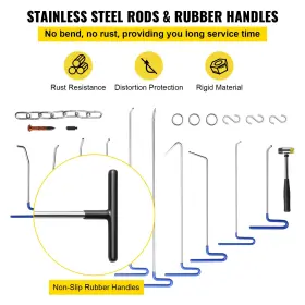Vevor 700721010585 Rods Dent Removal Kit 20 Pcs Paintless Repair Stainless Steel