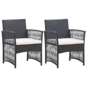 363406 Vidaxl Patio Armchairs With Cushions Dining Chair 2 Pcs Black Poly Rattan