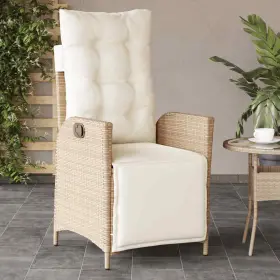 365284 Vidaxl Reclining Patio Chair With Footrest Outdoor Furniture Beige Poly Rattan