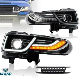 Let-yaa-fj-0249a-black Vland Led Projector Headlights Lamp For 2007-2014 Toyota Fj Cruiser Black Grille