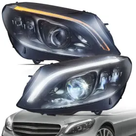 Yaa-bcc-0365a Vland Led Headlights For 2015-2021 Mercedes C-class W205 With Blue Drl Start-up L R