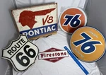 Man Cave Sign Starter Kit; Pontiac V8, Route 66, Firestone Tires, (2) Union 76. Fixed Price $125.01.