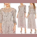 Nwt $698 Mac Duggal Beaded High Neck Midi Dress In Heather #G1592. Fixed Price $300.19.