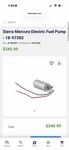 Sierra Mercury Electric Fuel Pump 18-97303. Fixed Price $300.00.
